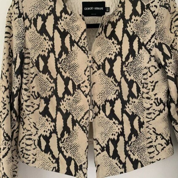 Giorgio Armani Leather Snake Print Cropped Jacket Size 38 Full Zip Silk Italy - Picture 8 of 8